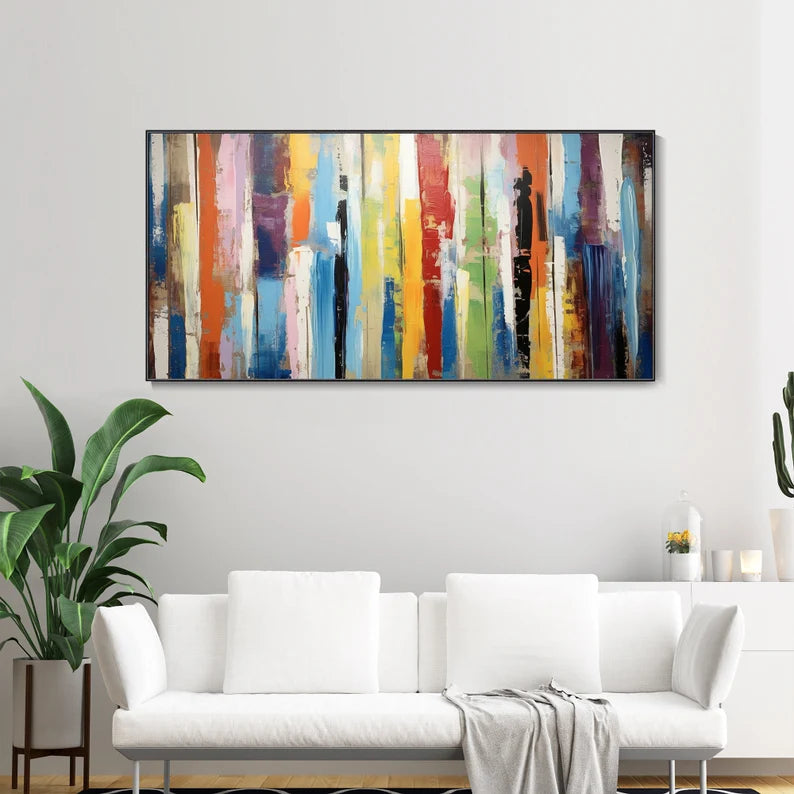 Abstract Colorful Striped Canvas Art - Modern Vertical Wall Decorative Oil Painting