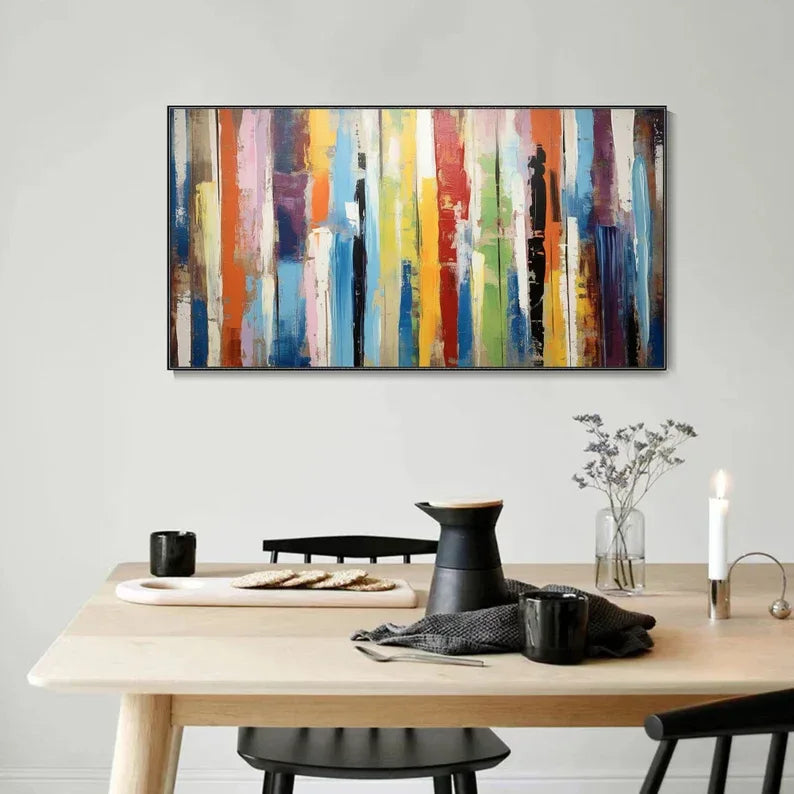 Abstract Colorful Striped Canvas Art - Modern Vertical Wall Decorative Oil Painting - artextured