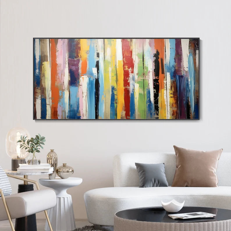 Abstract Colorful Striped Canvas Art - Modern Vertical Wall Decorative Oil Painting