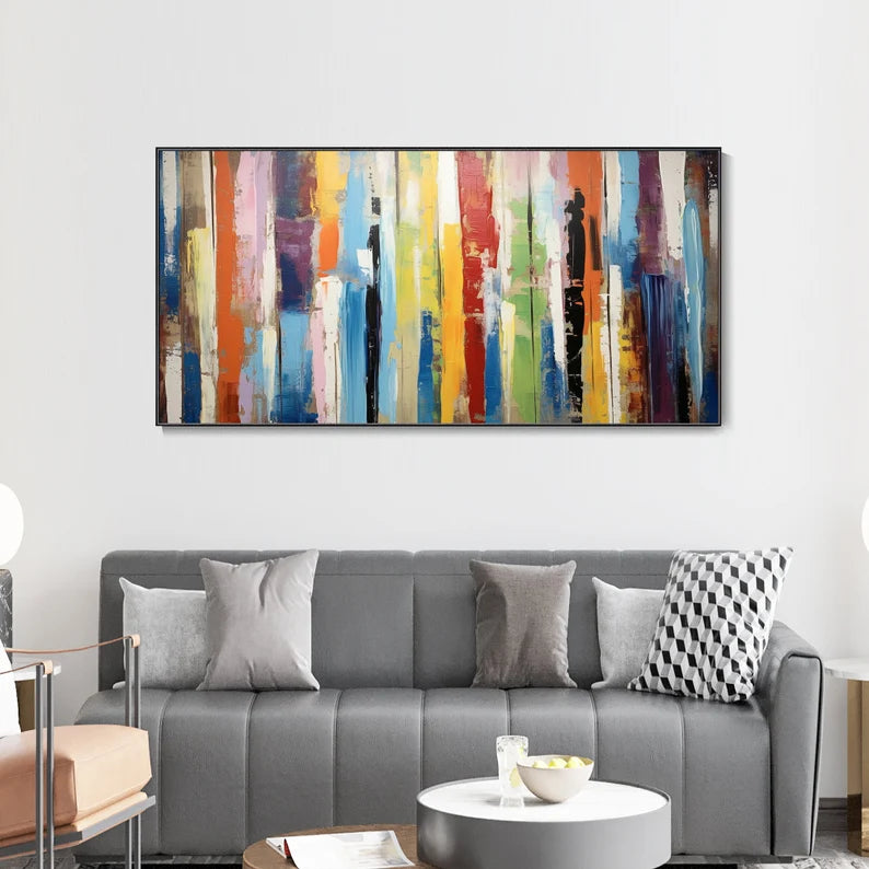 Abstract Colorful Striped Canvas Art - Modern Vertical Wall Decorative Oil Painting