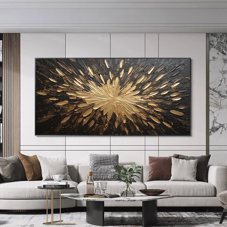 Golden Radiance Wall Art-Modern Interior Decoration 3D Energy Radiation Abstract Oil Painting