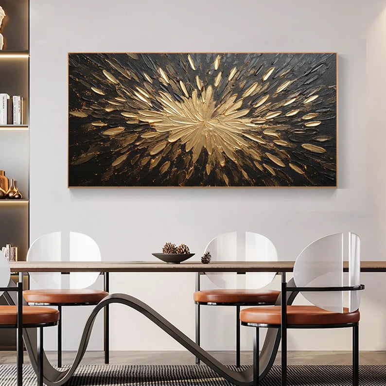 Golden Radiance Wall Art-Modern Interior Decoration 3D Energy Radiation Abstract Oil Painting