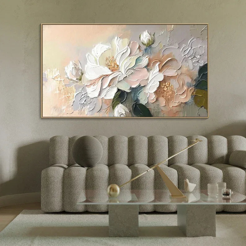 Whispers of Blossom-Hand-Painted Large Flower Cluster Texture Wall Art - artextured