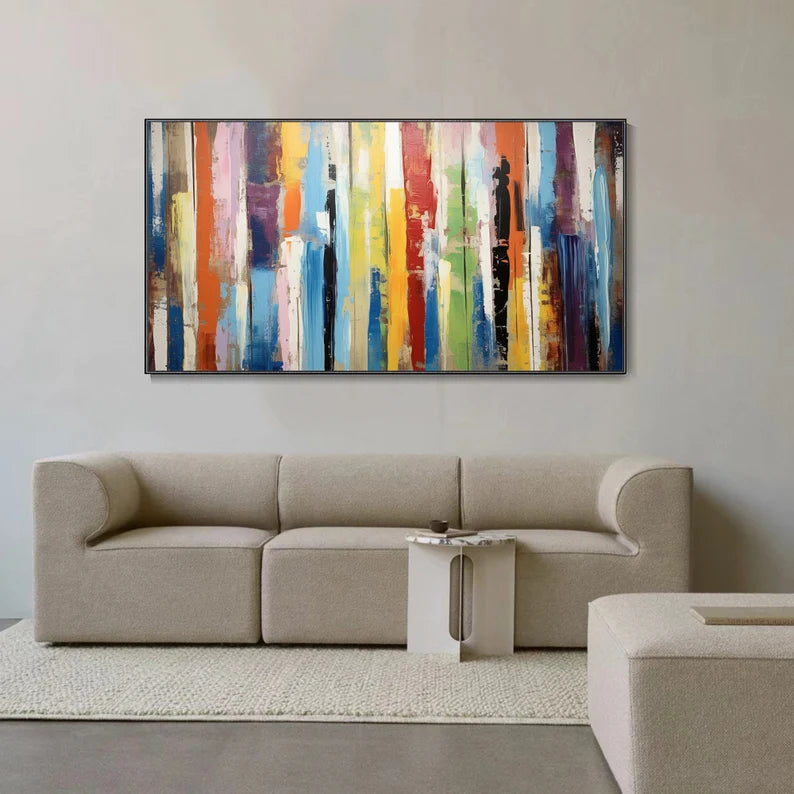 Abstract Colorful Striped Canvas Art - Modern Vertical Wall Decorative Oil Painting