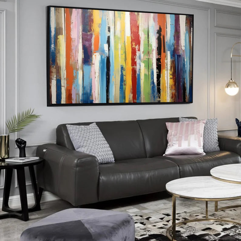 Abstract Colorful Striped Canvas Art - Modern Vertical Wall Decorative Oil Painting