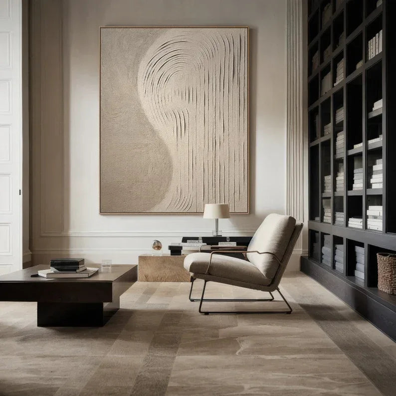 Curved Lines Neutral Canvas-Wabi Sabi Minimalist Beige Flowing Abstract Wall Art - artextured