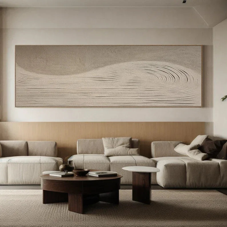 Curved Lines Neutral Canvas-Wabi Sabi Minimalist Beige Flowing Abstract Wall Art - artextured