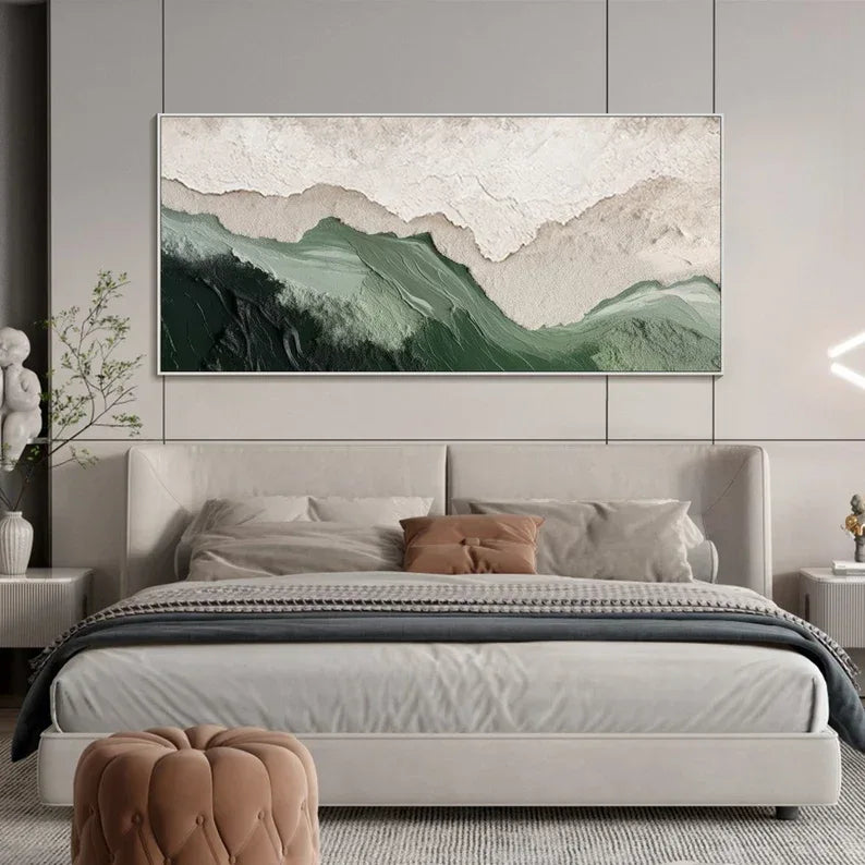 Modern Green Relief Art-Modern Minimalist Abstract Wall Art With Green and White Texture - artextured