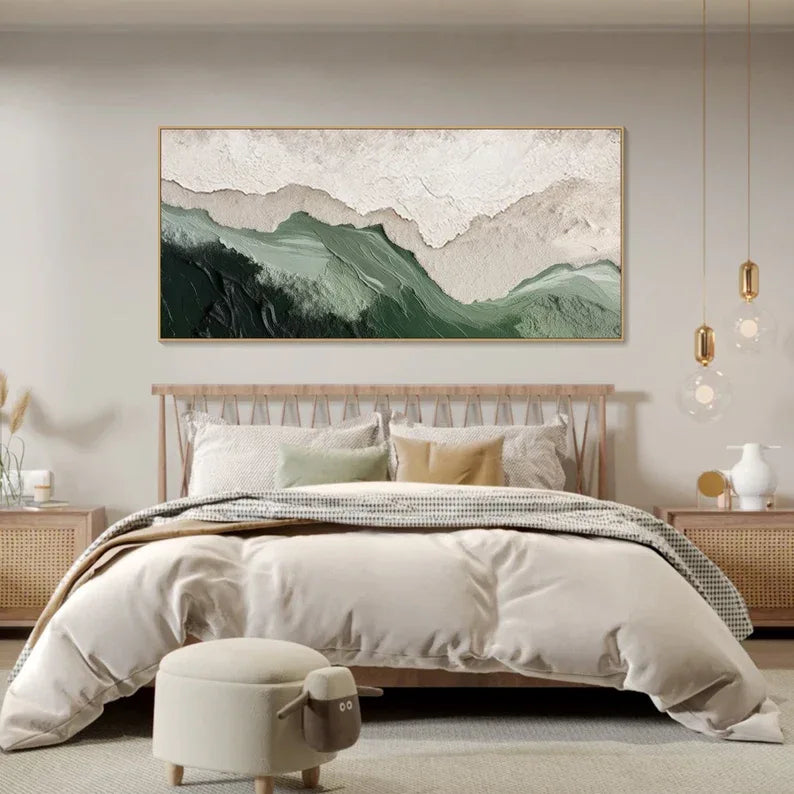 Modern Green Relief Art-Modern Minimalist Abstract Wall Art With Green and White Texture - artextured