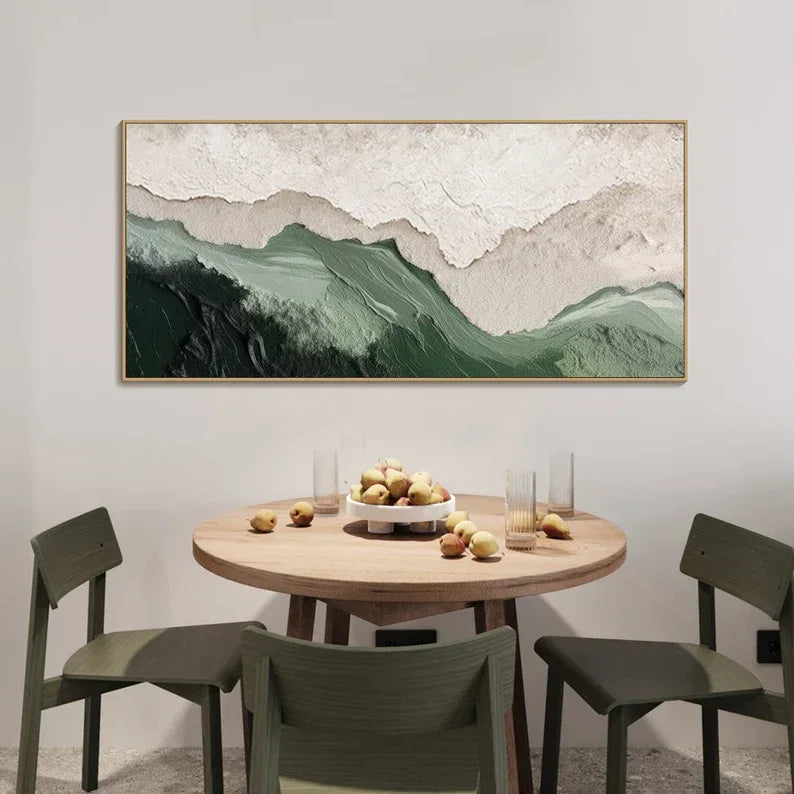 Modern Green Relief Art-Modern Minimalist Abstract Wall Art With Green and White Texture - artextured