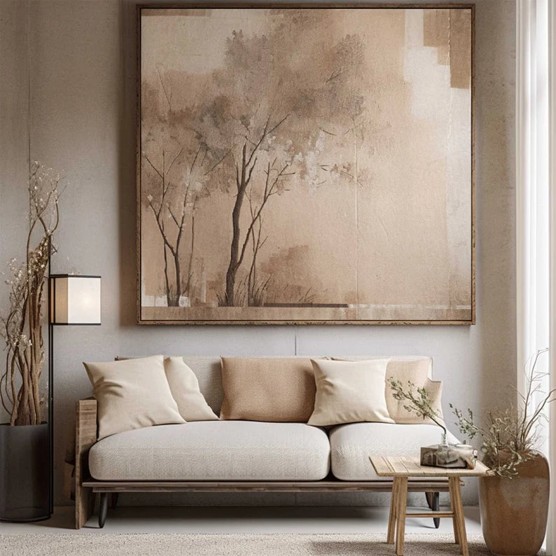Neutral Toned Nature Wall Art – Minimalist Tree Canvas for Interiors