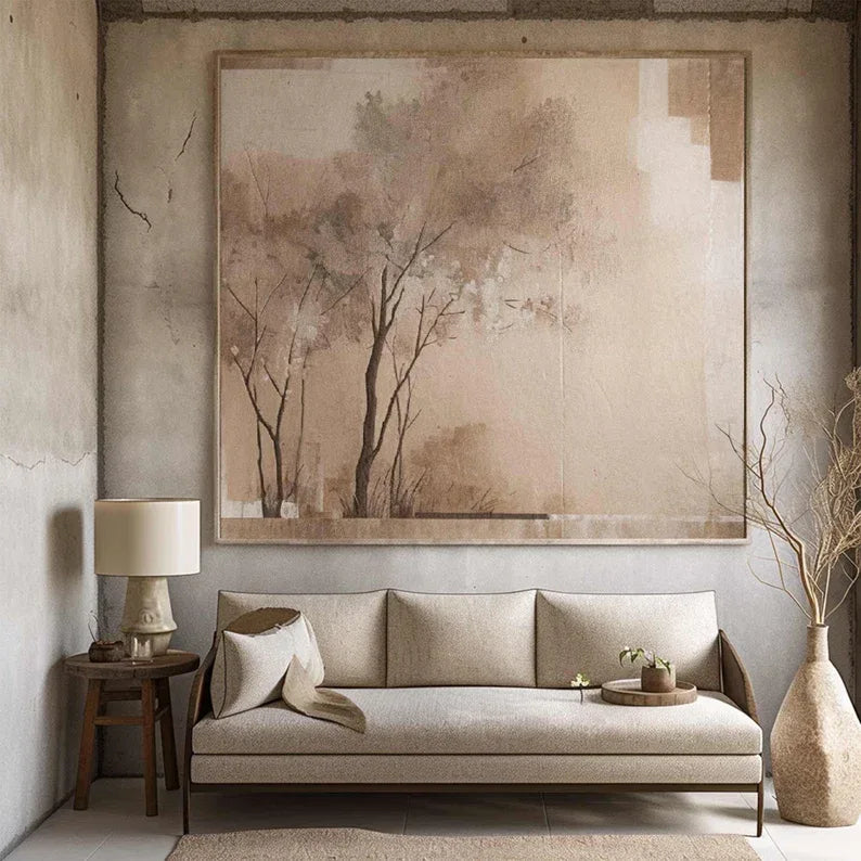 Neutral Toned Nature Wall Art – Minimalist Tree Canvas for Interiors - artextured