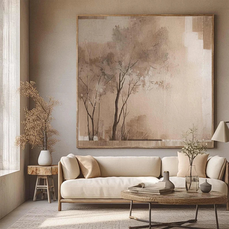 Neutral Toned Nature Wall Art – Minimalist Tree Canvas for Interiors