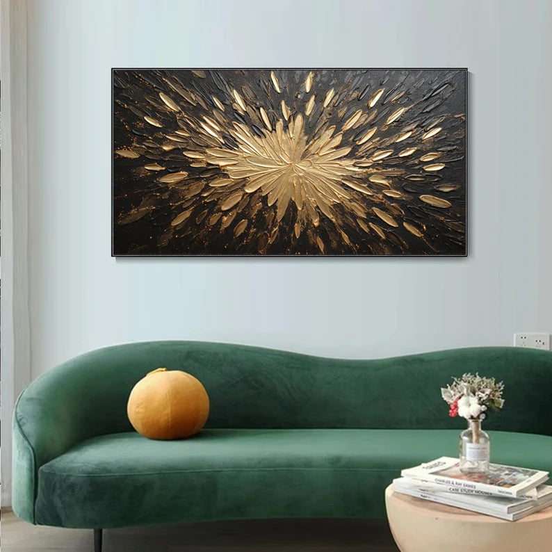 Golden Radiance Wall Art-Modern Interior Decoration 3D Energy Radiation Abstract Oil Painting