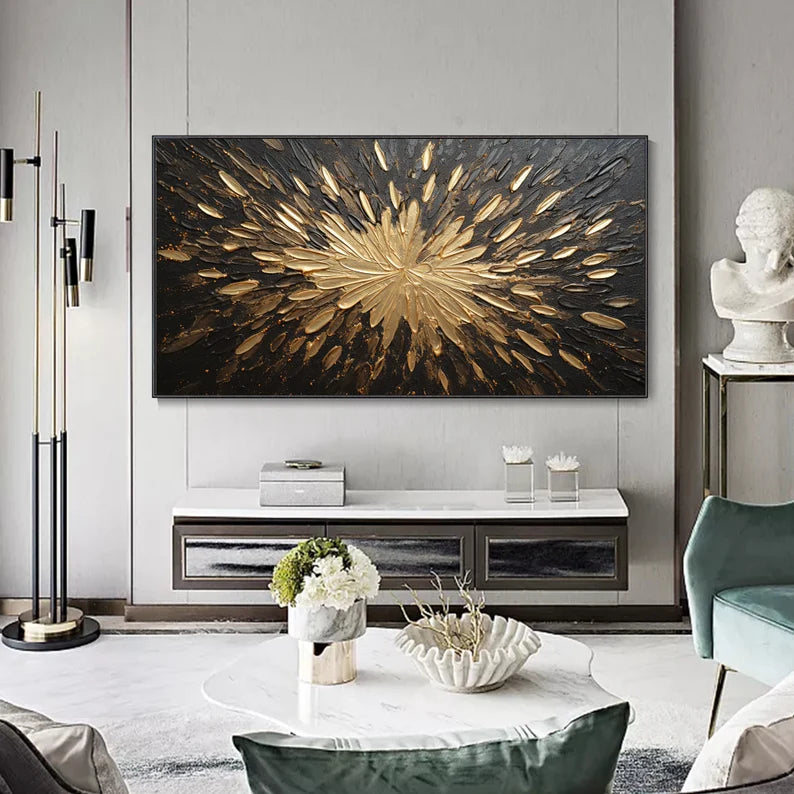 Golden Radiance Wall Art-Modern Interior Decoration 3D Energy Radiation Abstract Oil Painting