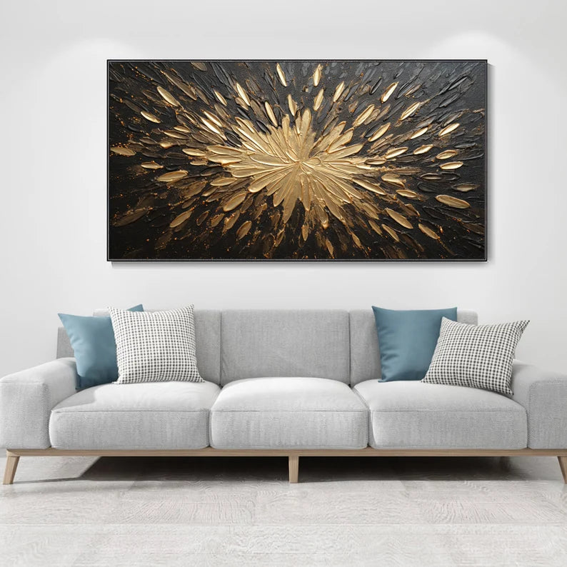 Golden Radiance Wall Art-Modern Interior Decoration 3D Energy Radiation Abstract Oil Painting
