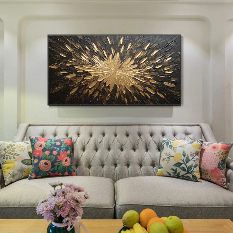 Golden Radiance Wall Art-Modern Interior Decoration 3D Energy Radiation Abstract Oil Painting