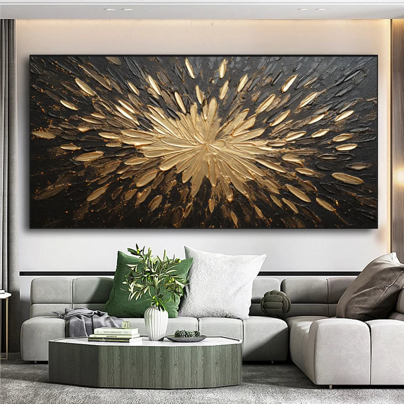 Golden Radiance Wall Art-Modern Interior Decoration 3D Energy Radiation Abstract Oil Painting