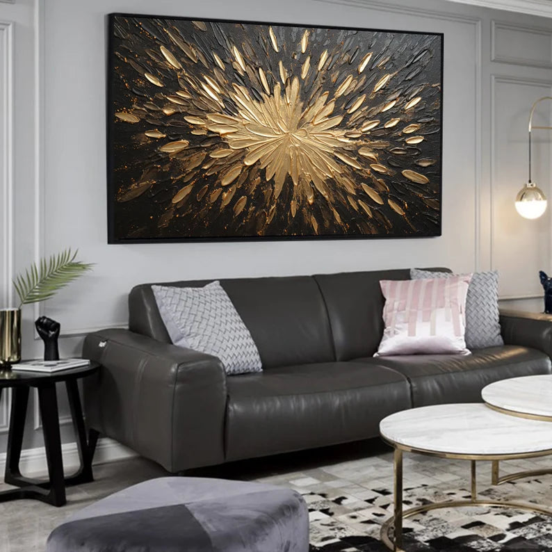 Golden Radiance Wall Art-Modern Interior Decoration 3D Energy Radiation Abstract Oil Painting