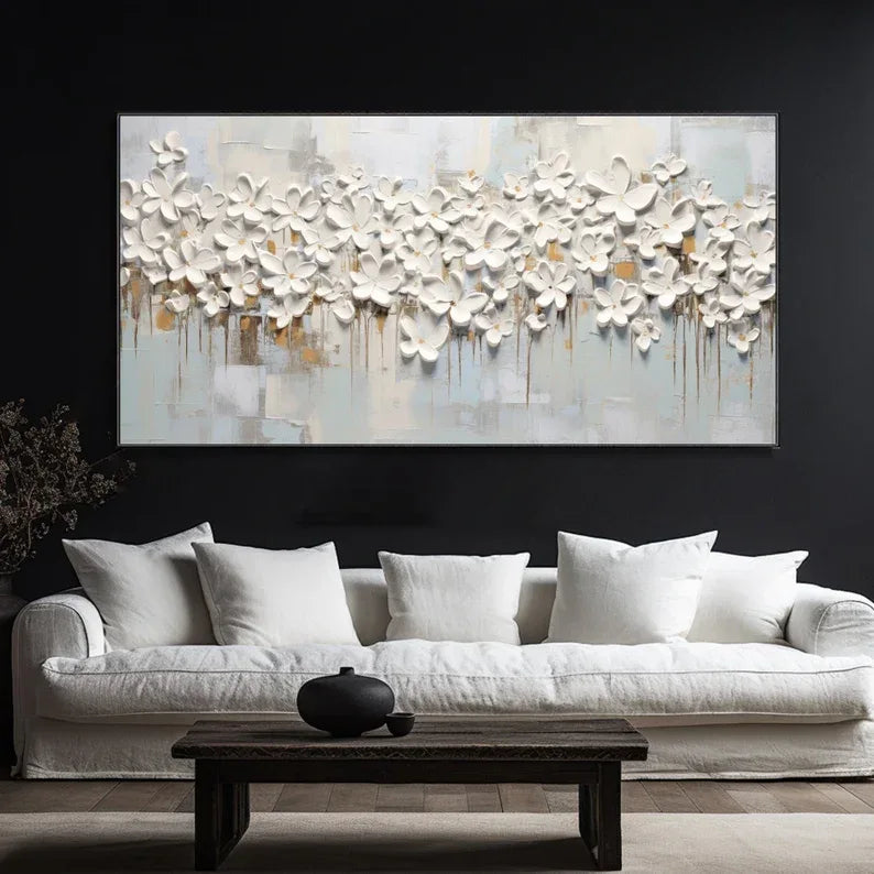 Abstract Floral 3D Flow-3D White Flower Texture Wall Art - artextured