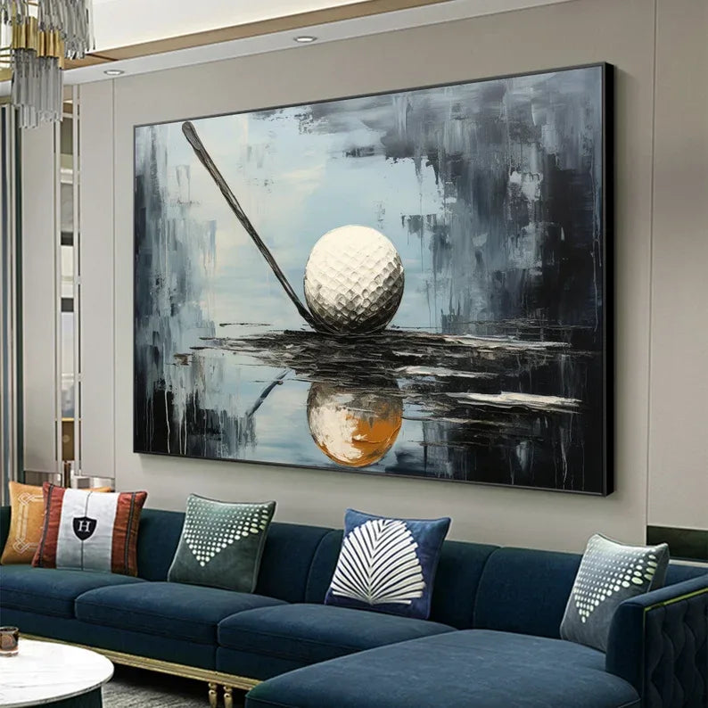 Golden Moment Golf Art Canvas-Abstract Texture Oil Painting Wall Art With Golf Theme - artextured