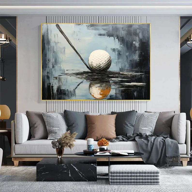 Golden Moment Golf Art Canvas-Abstract Texture Oil Painting Wall Art With Golf Theme - artextured