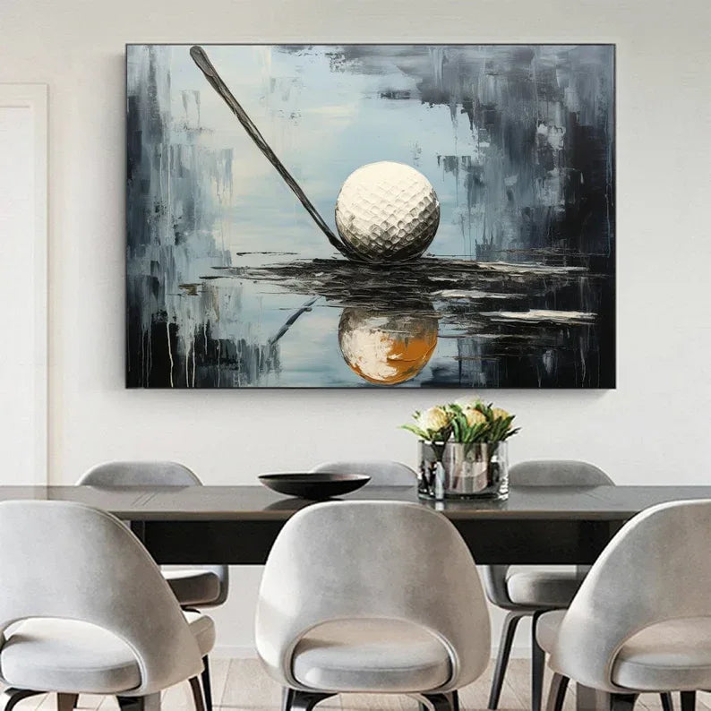 Golden Moment Golf Art Canvas-Abstract Texture Oil Painting Wall Art With Golf Theme - artextured