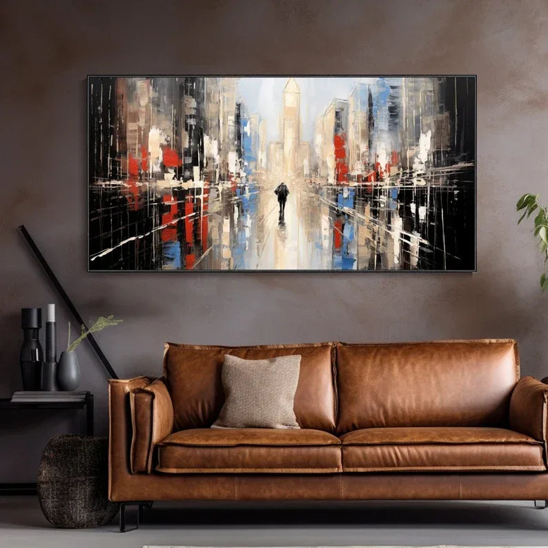 Modern Abstract Cityscape Oil Painting – Vibrant Urban Wall Art Decor - artextured