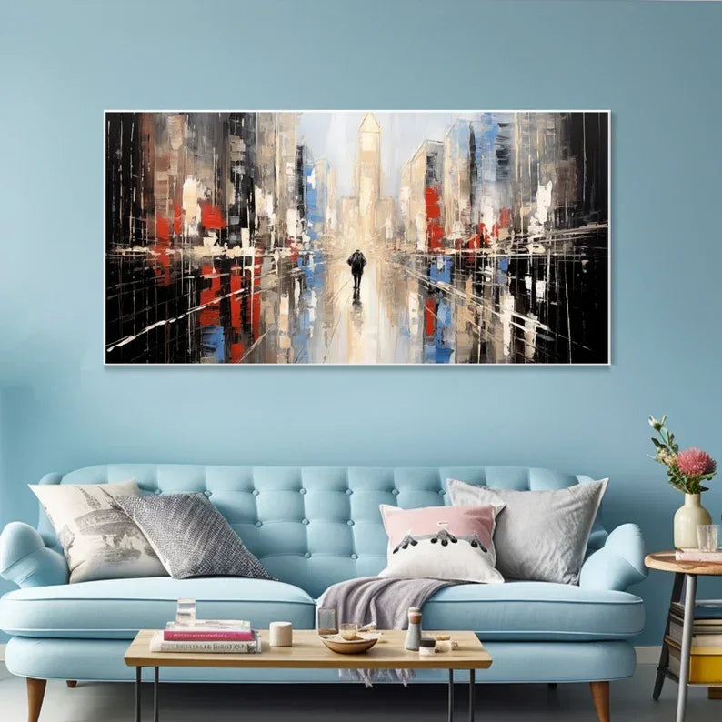 Modern Abstract Cityscape Oil Painting – Vibrant Urban Wall Art Decor - artextured