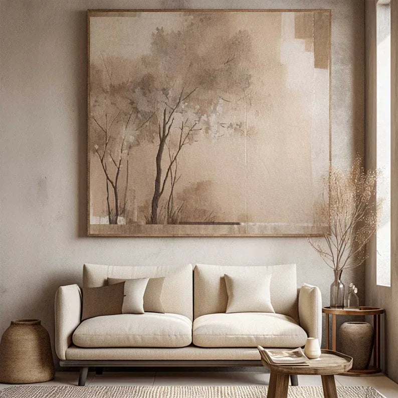 Neutral Toned Nature Wall Art – Minimalist Tree Canvas for Interiors - artextured