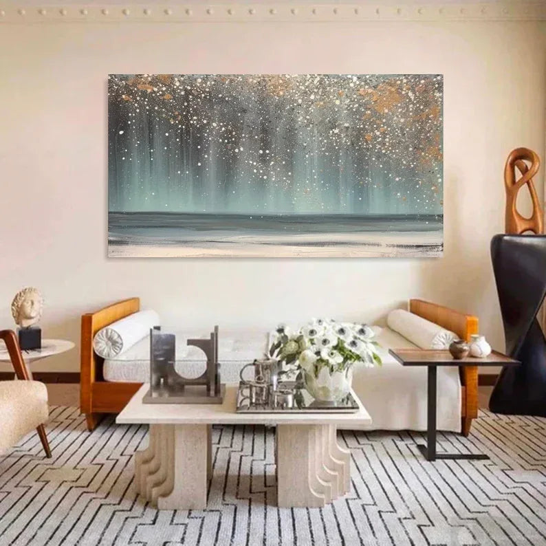 Celestial Shoreline - Hand drawn Abstract Wall Art of Starry Dust Sea Scenery - artextured