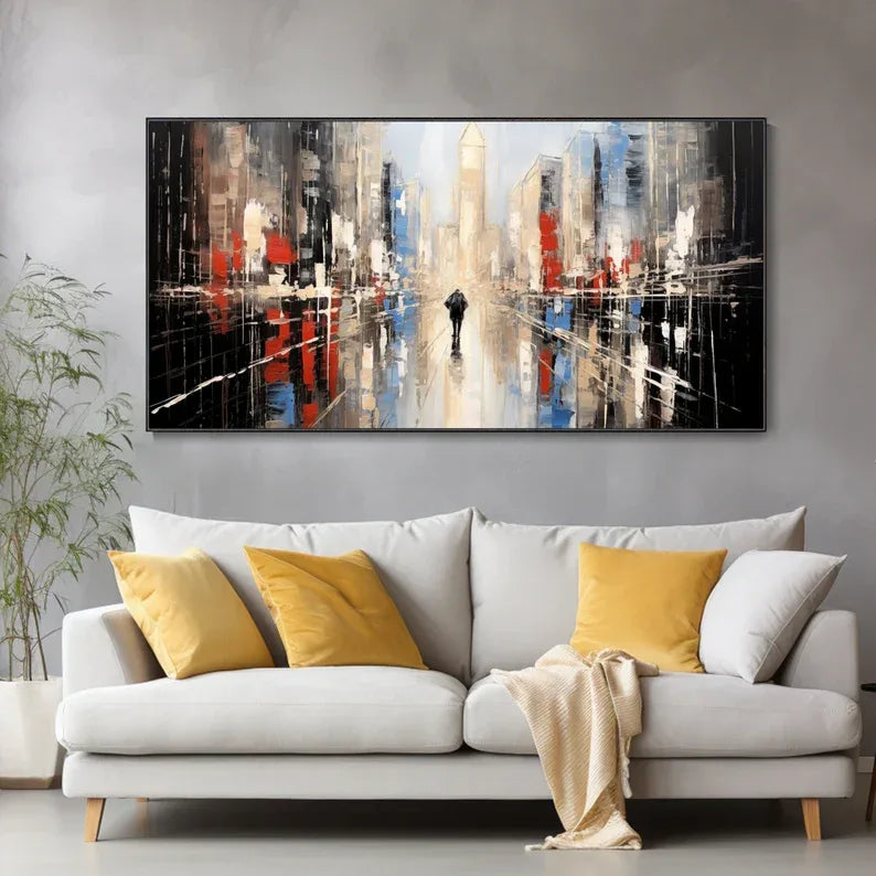 Modern Abstract Cityscape Oil Painting – Vibrant Urban Wall Art Decor - artextured