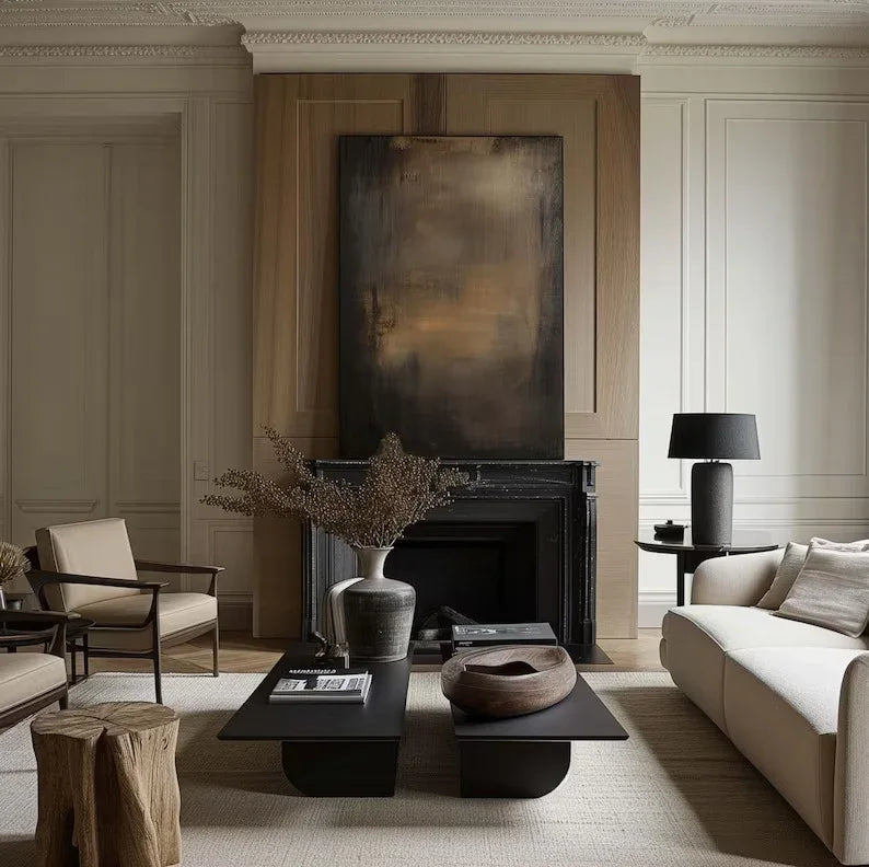 Elegant Dark Hues-Brown Gold Twilight Abstract Minimalist Elegant Wall Art - artextured