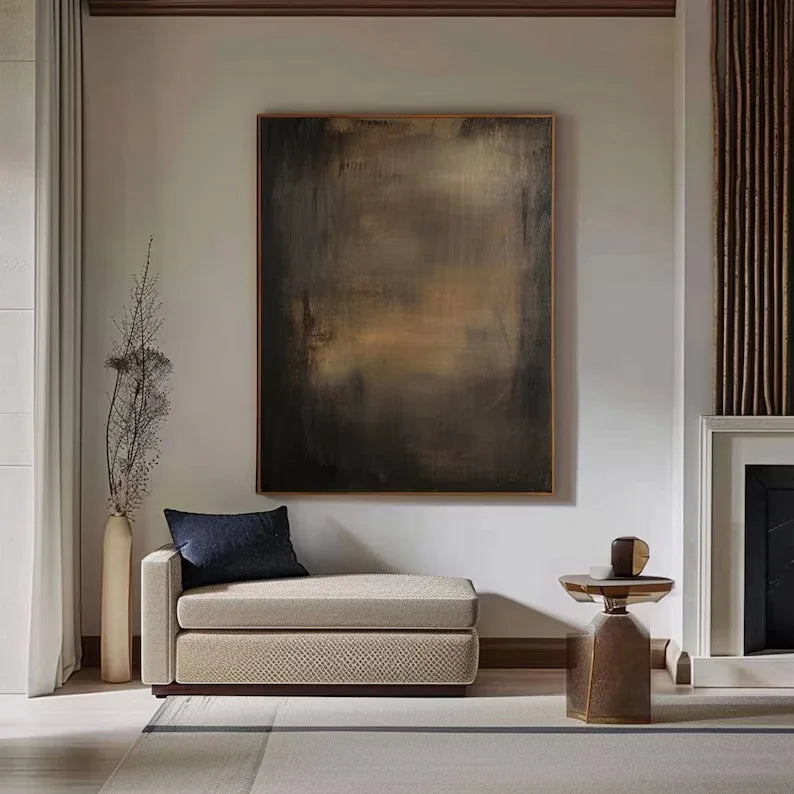 Elegant Dark Hues-Brown Gold Twilight Abstract Minimalist Elegant Wall Art - artextured