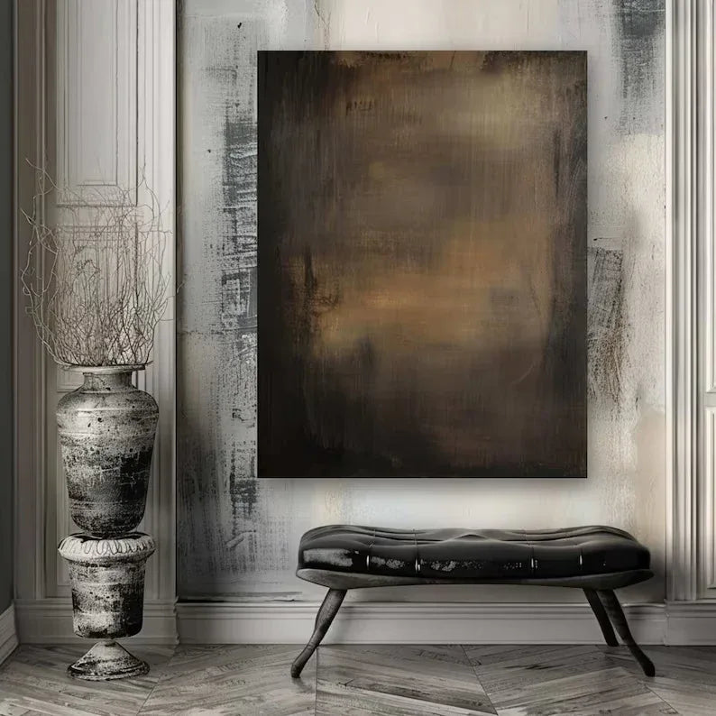Elegant Dark Hues-Brown Gold Twilight Abstract Minimalist Elegant Wall Art - artextured