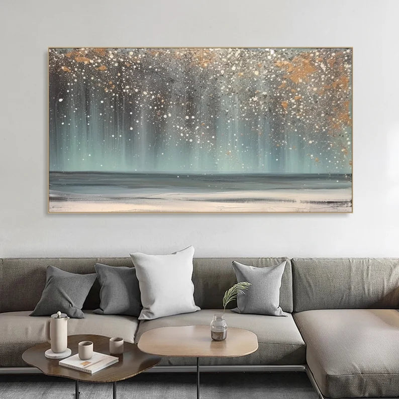 Celestial Shoreline - Hand drawn Abstract Wall Art of Starry Dust Sea Scenery