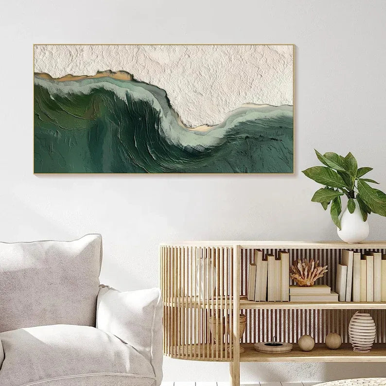 Bold Green Wave Art-3D Ocean Wave Green Texture Oil Painting - artextured