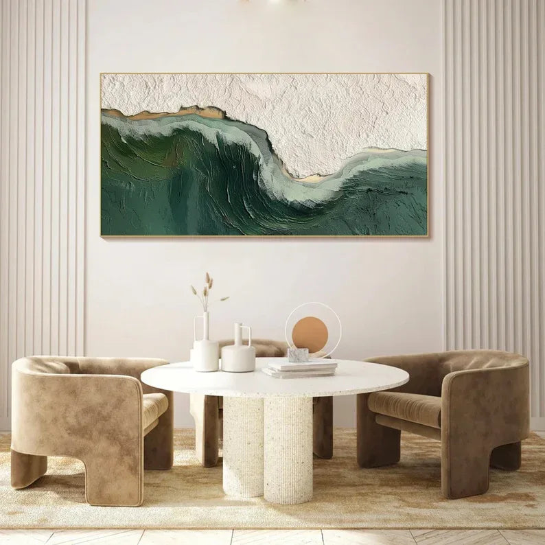 Bold Green Wave Art-3D Ocean Wave Green Texture Oil Painting - artextured