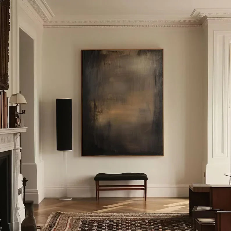 Elegant Dark Hues-Brown Gold Twilight Abstract Minimalist Elegant Wall Art - artextured