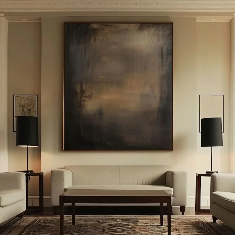 Elegant Dark Hues-Brown Gold Twilight Abstract Minimalist Elegant Wall Art - artextured