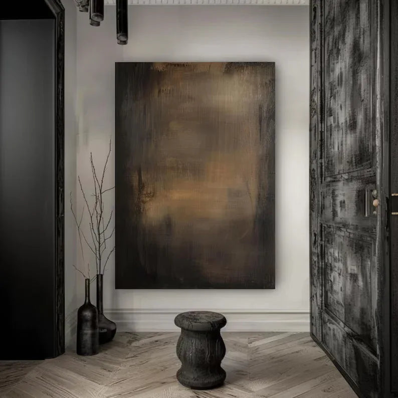 Elegant Dark Hues-Brown Gold Twilight Abstract Minimalist Elegant Wall Art - artextured