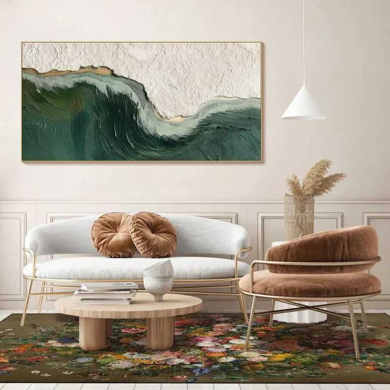 Bold Green Wave Art-3D Ocean Wave Green Texture Oil Painting - artextured