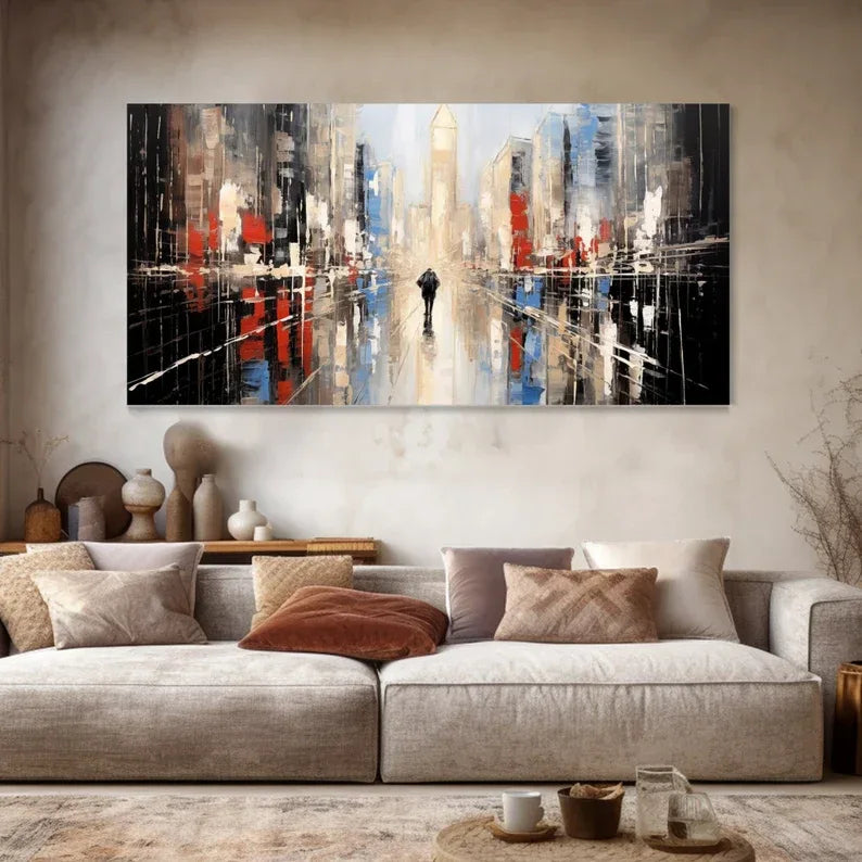 Modern Abstract Cityscape Oil Painting – Vibrant Urban Wall Art Decor - artextured