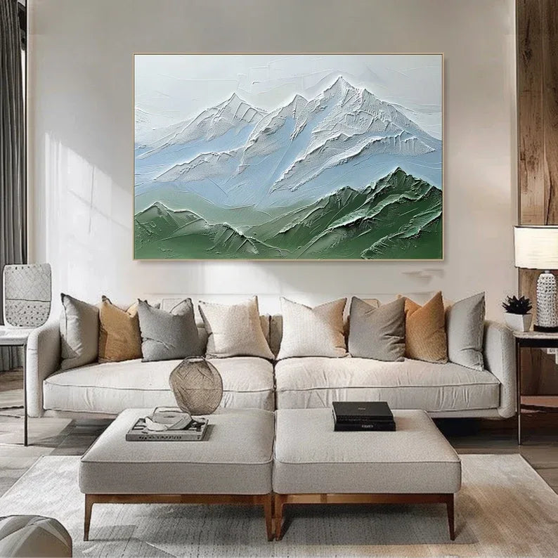 Serene Peaks Textured Canvas-Modern Three-Dimensional Texture of Snow Mountain Wall Art - artextured