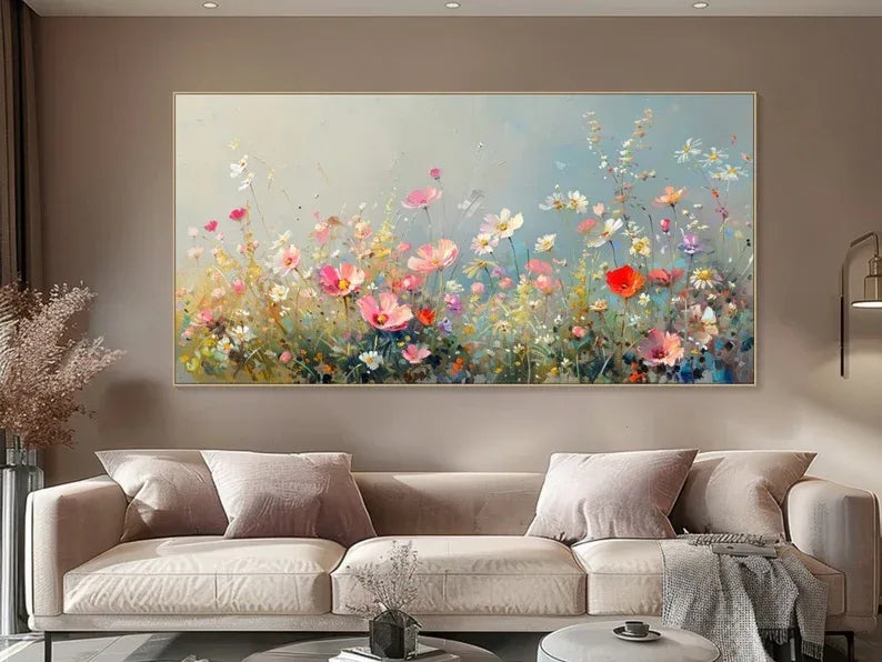Meadow Symphony Canvas Art-Hand Drawn Three-Dimensional Floral Abstract Texture Wall Art - artextured