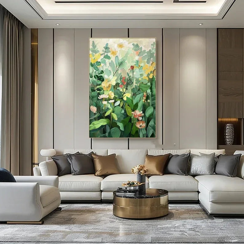 Verdant Bliss Botanical Art-Hand drawn Forest Color Flower Abstract Texture Wall Art - artextured