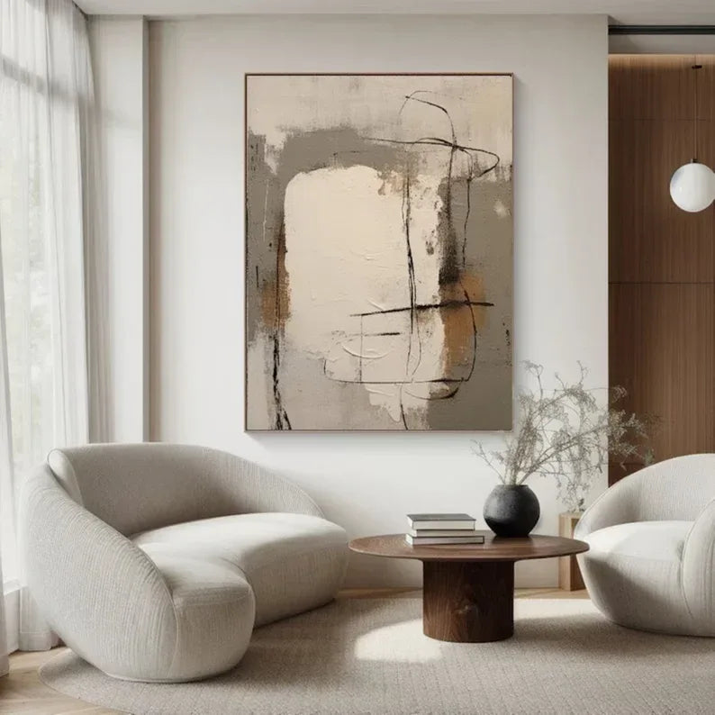 Abstract Whisper Canvas Art-Minimalist Abstract Earth Color Geometric Line Wall Art - artextured