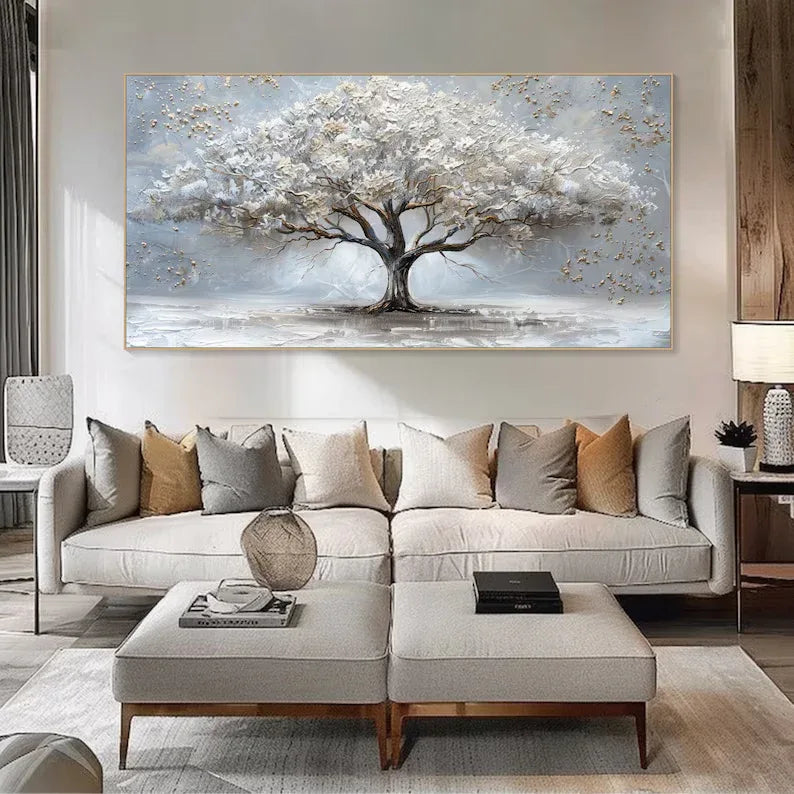 Ethereal Tree of Serenity-Abstract White Tree Texture Wall Art for Modern Homes - artextured