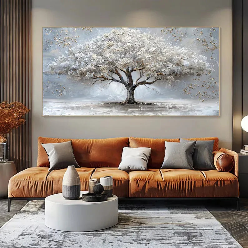 Ethereal Tree of Serenity-Abstract White Tree Texture Wall Art for Modern Homes - artextured