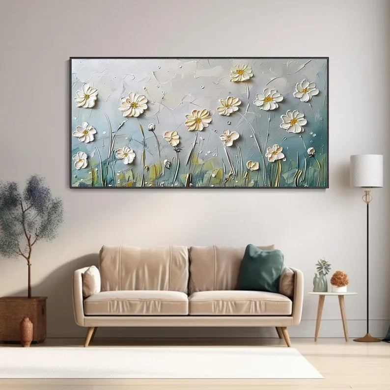 Floral Breeze-Minimalist Style Embossed Wildflower Hand-Painted Wall Art - artextured